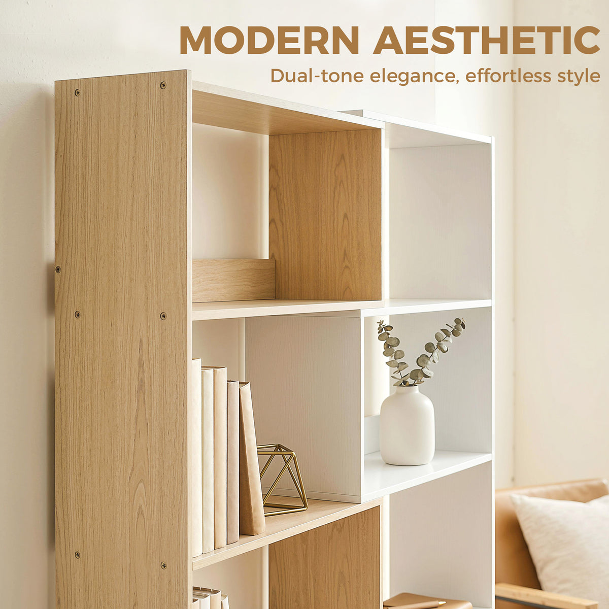 Fruitwood and White Corner Bookshelf - dimensions