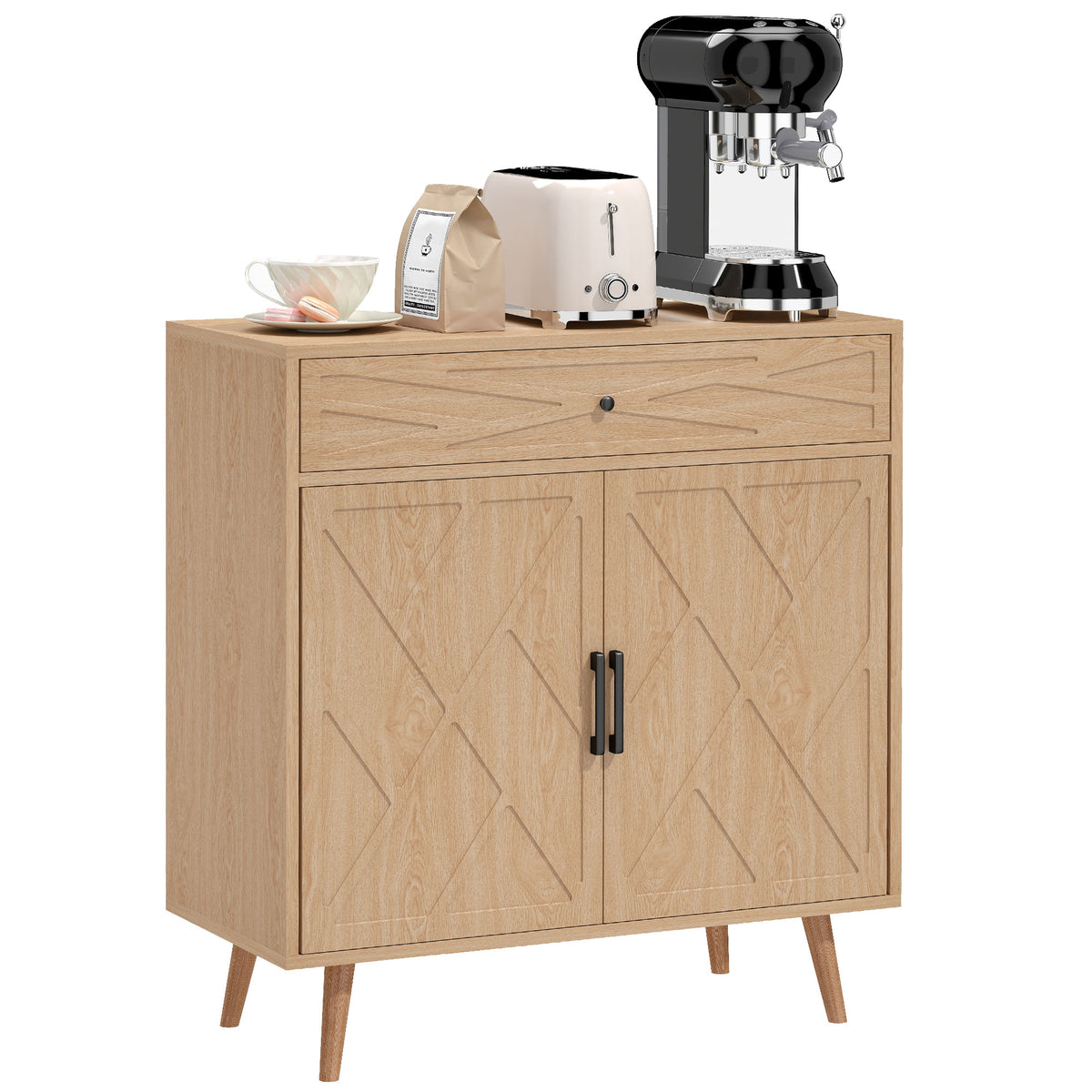 Modern Oak Buffet Sideboard with Patterned Doors - detail view 4