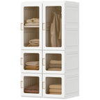 White Portable Wardrobe | 53.5" Foldable Plastic Closet with 5 Compartments and Hanging Rod