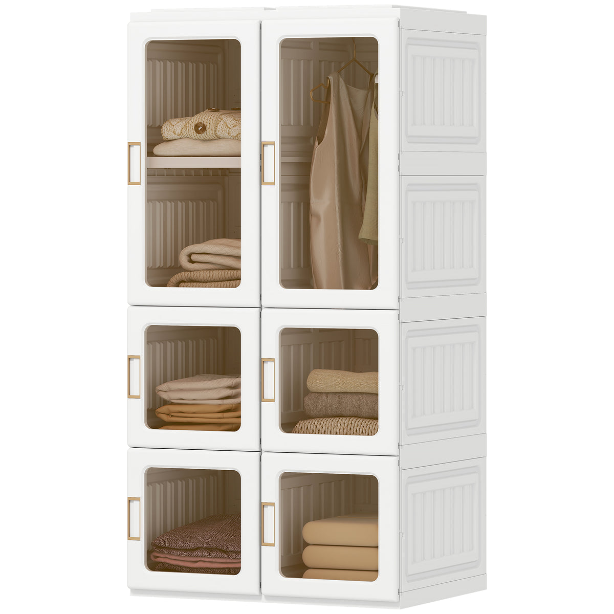 White Portable Wardrobe | 53.5" Foldable Plastic Closet with 5 Compartments and Hanging Rod