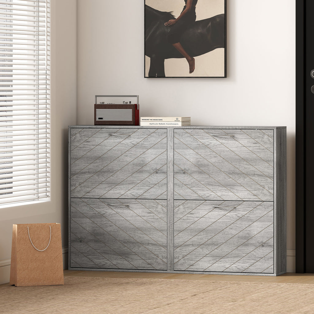 Grey Shoe Storage Cabinet | 45.5" Wide Entryway Cabinet with 4 Flip Drawers