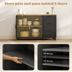 Black Modern Buffet Sideboard | 47.2" Wide Cabinet with Soft-Close Doors and 3 Drawers