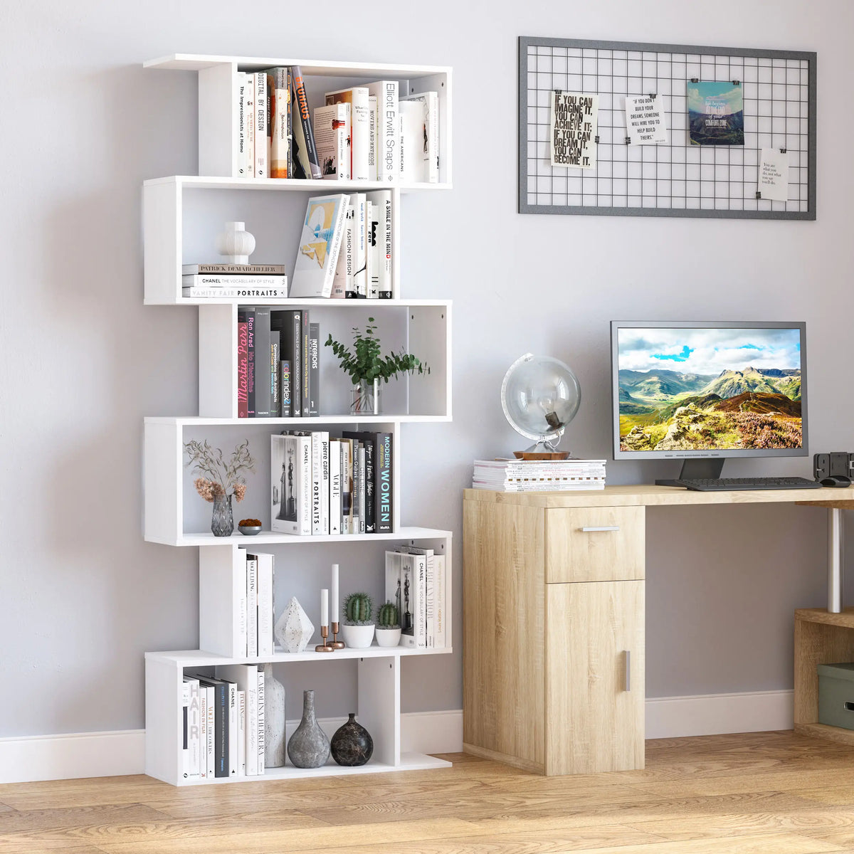 White Bookshelf | Extra-Tall Tree-Shape Open Shelf for Home Office