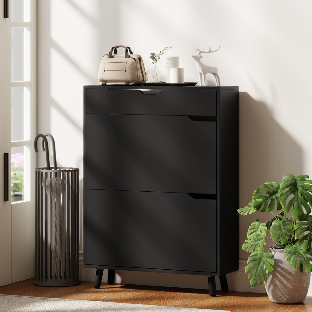 Black Narrow Shoe Cabinet | 39" Entryway Storage for 12 Pairs of Shoes