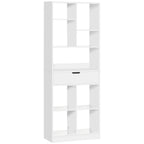 White Wooden Bookshelf with Drawer | 62.2" Tall Freestanding Bookcase for Home Office