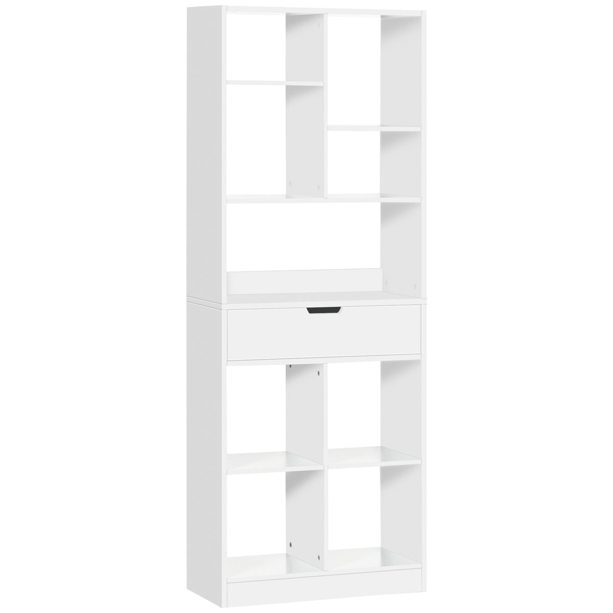 White Wooden Bookshelf with Drawer | 62.2" Tall Freestanding Bookcase for Home Office