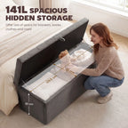 Grey Storage Ottoman | Large Tufted Bedroom Storage Bench