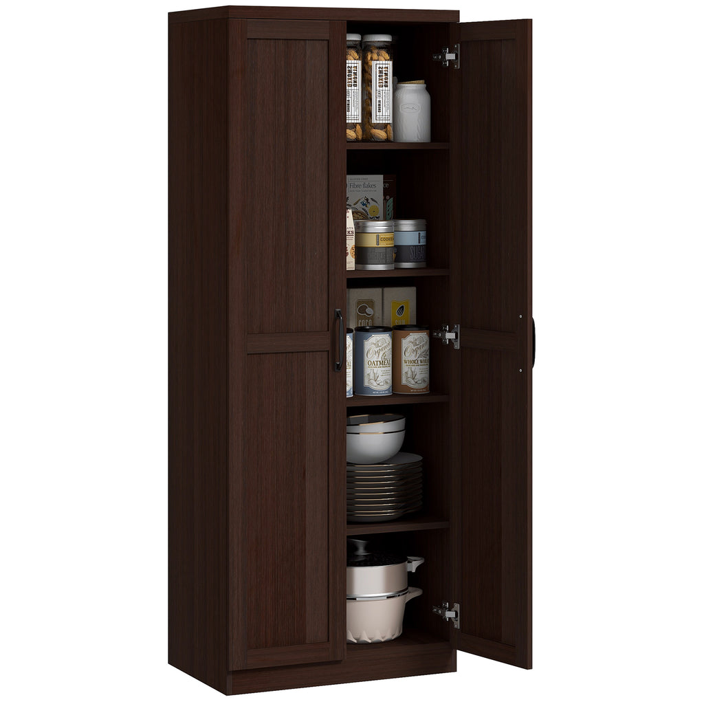 Dark Brown 5-Tier Kitchen Storage Cabinet | 63" Pantry Cabinet with Adjustable Shelves
