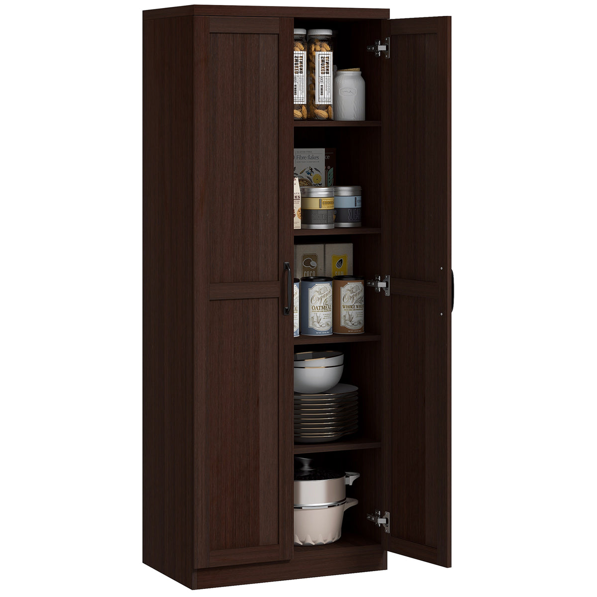 Dark Brown 5-Tier Kitchen Storage Cabinet | 63" Pantry Cabinet with Adjustable Shelves