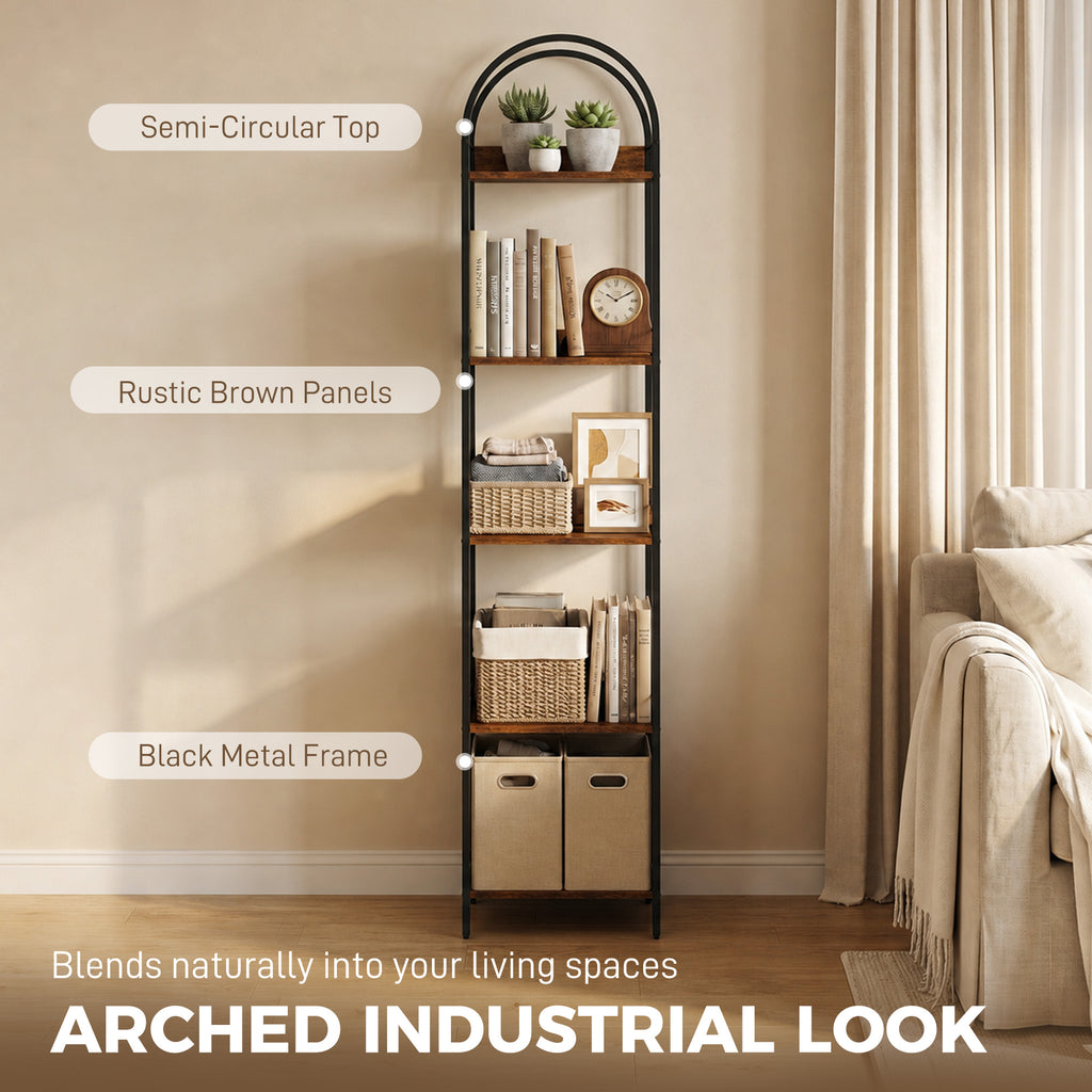 Rustic Brown Arched Bookshelf - shelf detail