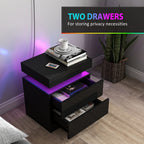 Black Nightstand Set of 2 | 20.5" LED Bedside Tables with Drawers