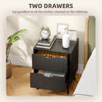 Black Nightstand Set of 2 | 19.9" Bedside Tables with Pine Wood Legs
